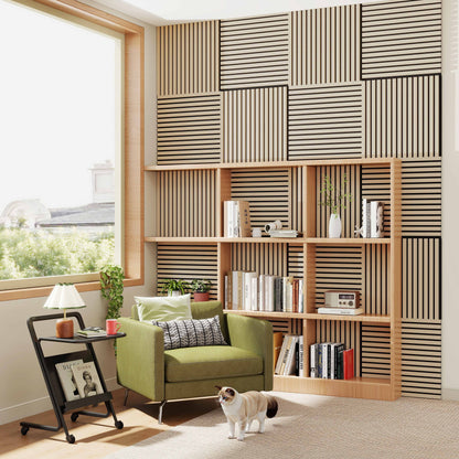Set di 4 pannelli decorativi fonoassorbenti in legno MDF, 60 cm × 60 cm, Sp 21 mm, Color rovere chiaro/scuro#Color rovere chiaro