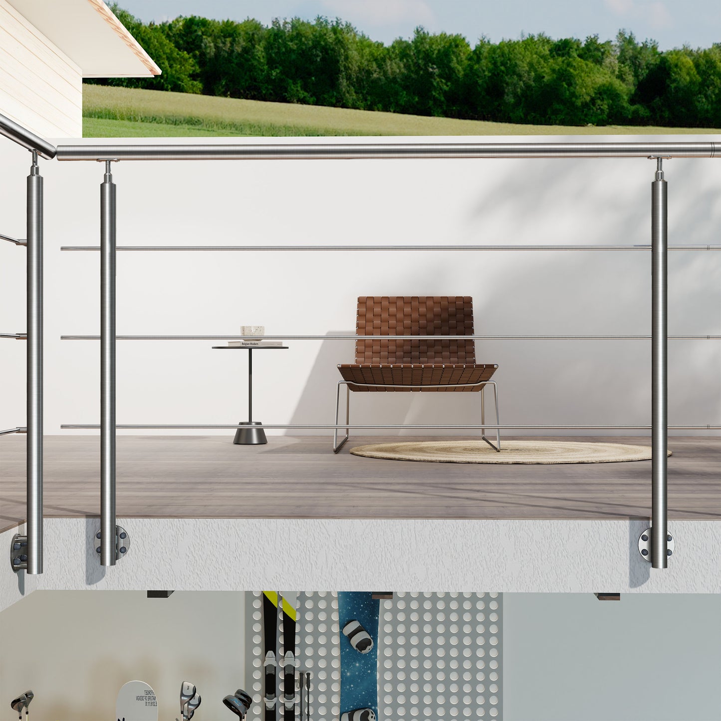 Kit ringhiera in acciaio inox 304 con montaggio laterale, lunghezze 100–240 cm, 3 traverse, espandibile con giunzioni