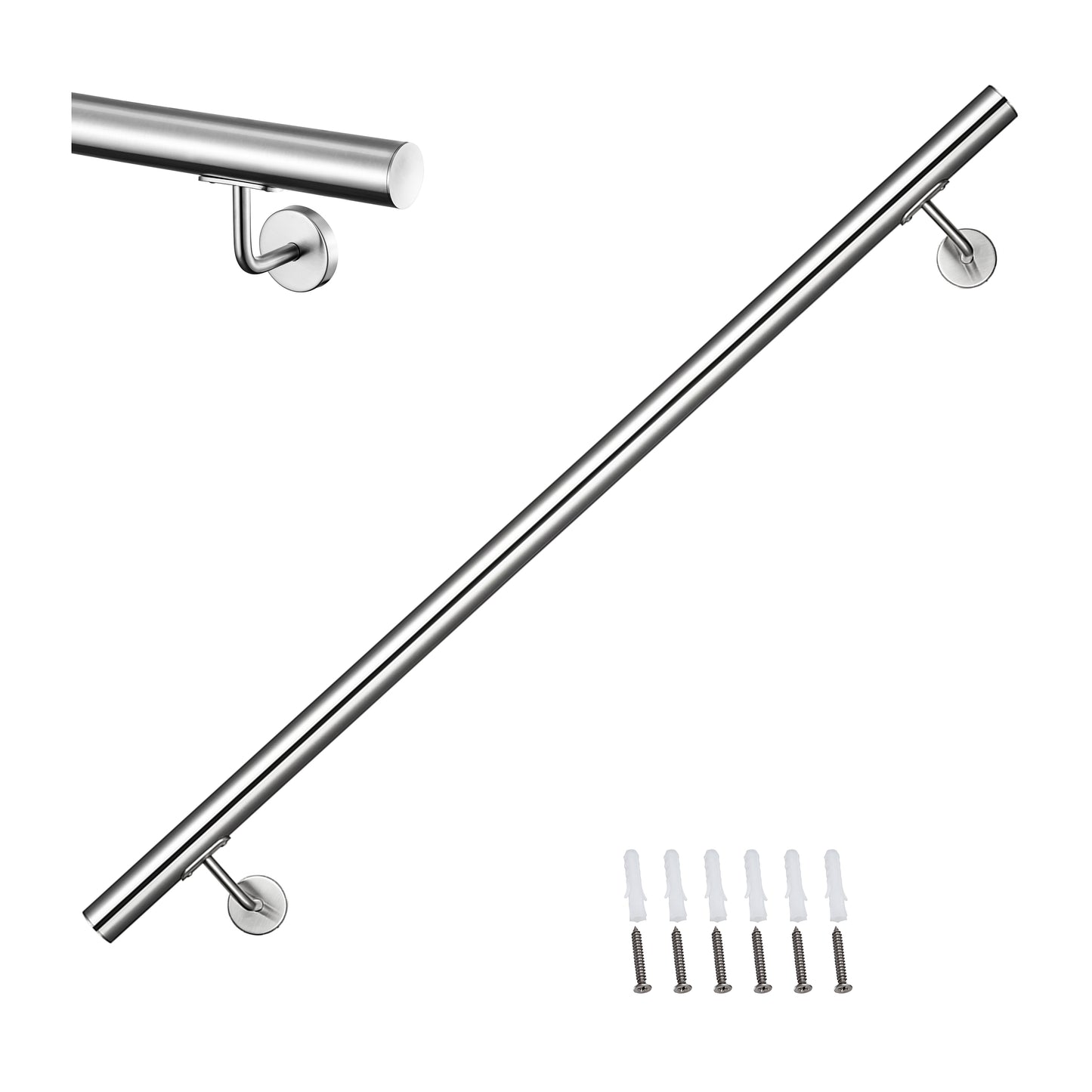 Corrimano Inox 304 Satinato 80-100-120-150-180-200-220-240 cm per Pareti Interne ed Esterne