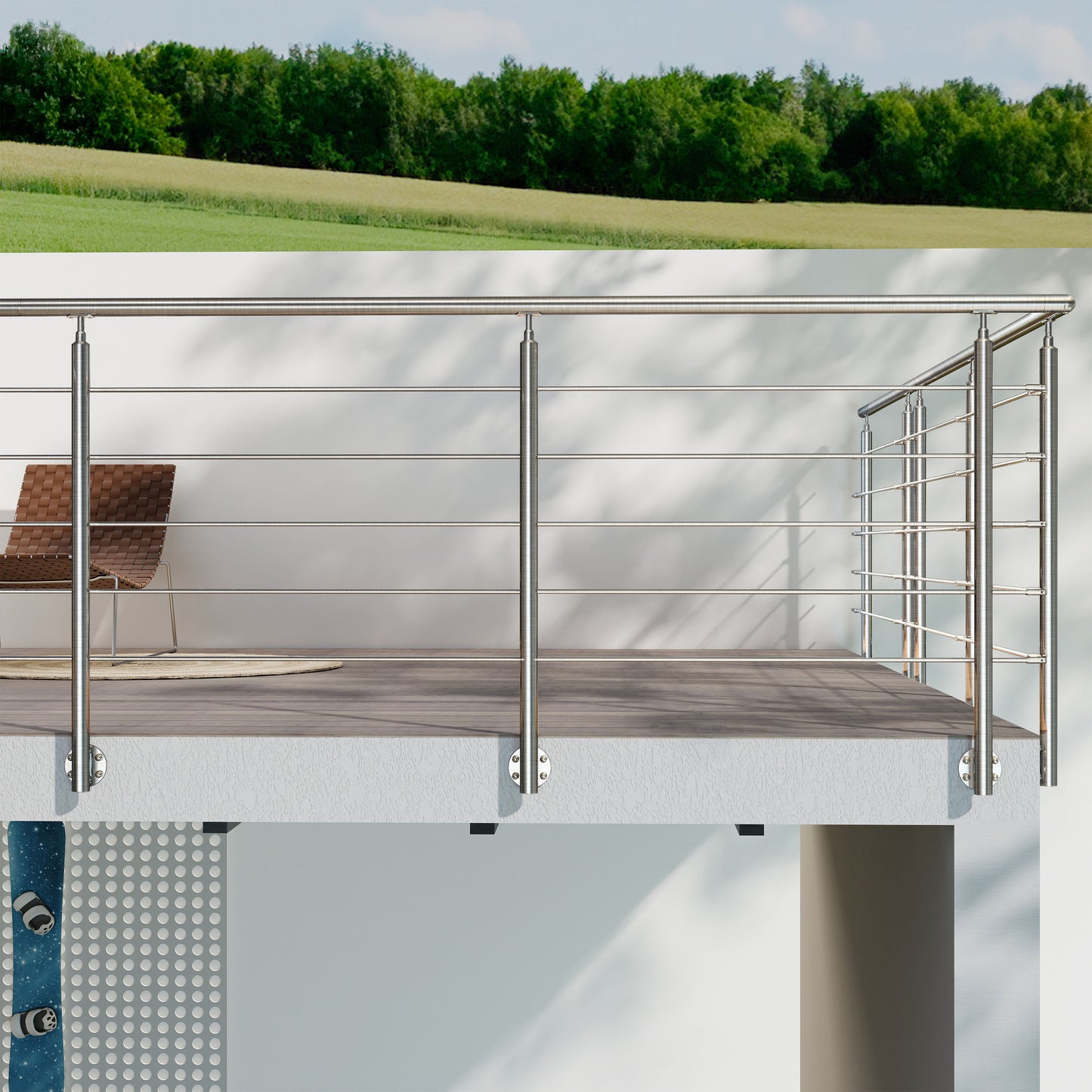 Kit ringhiera in acciaio inox 304 con montaggio laterale, lunghezze 100–240 cm, 5 traverse, espandibile con giunzioni