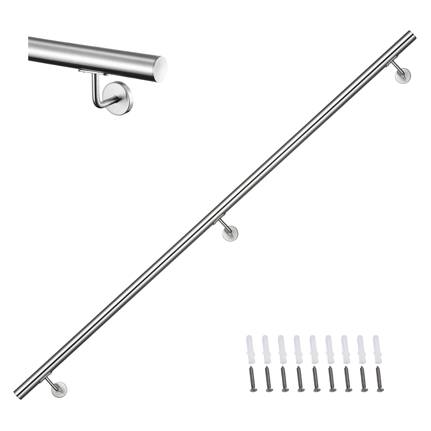 Corrimano Inox 304 Satinato 80-100-120-150-180-200-220-240 cm per Pareti Interne ed Esterne