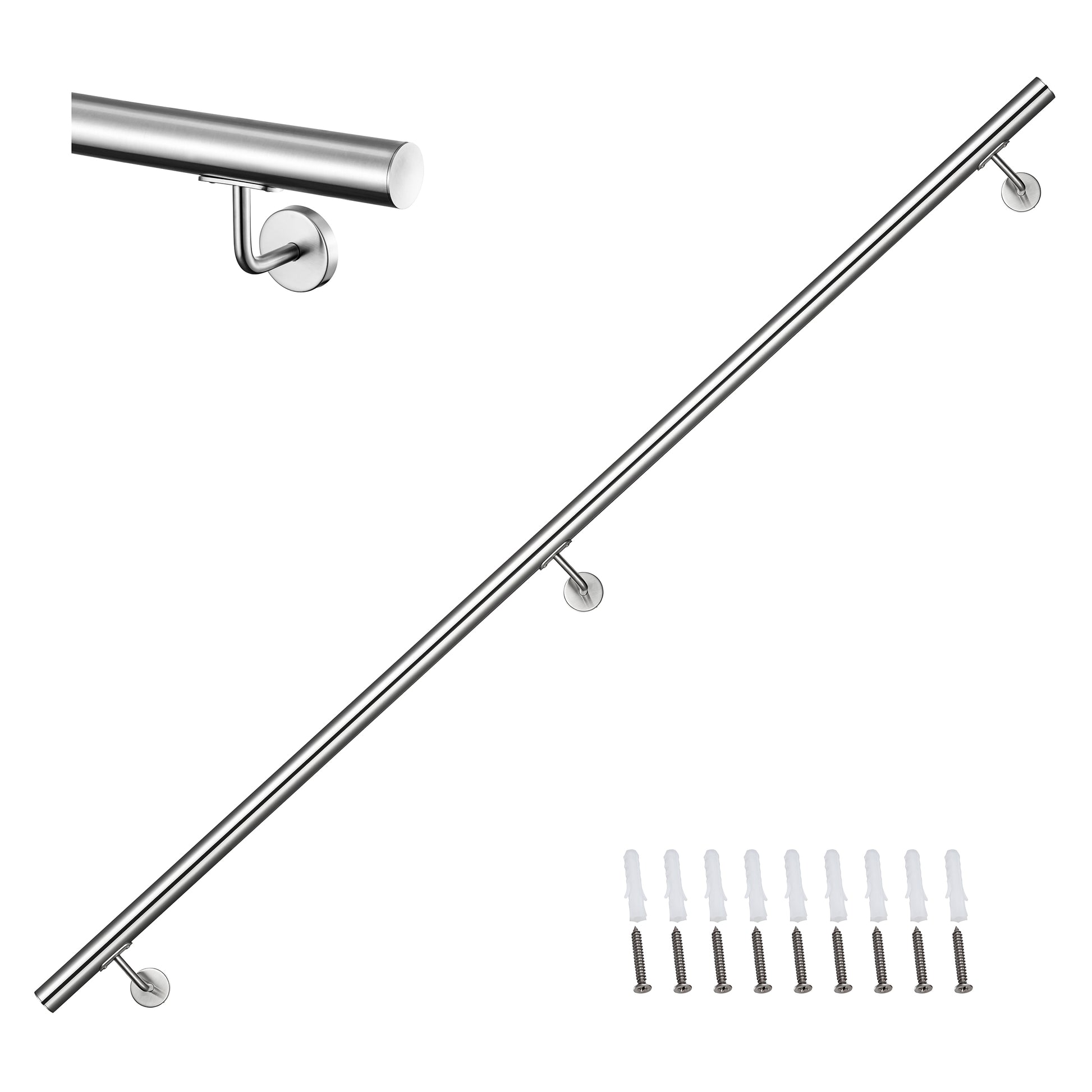 Corrimano Inox 304 Satinato 80-100-120-150-180-200-220-240 cm per Pareti Interne ed Esterne
