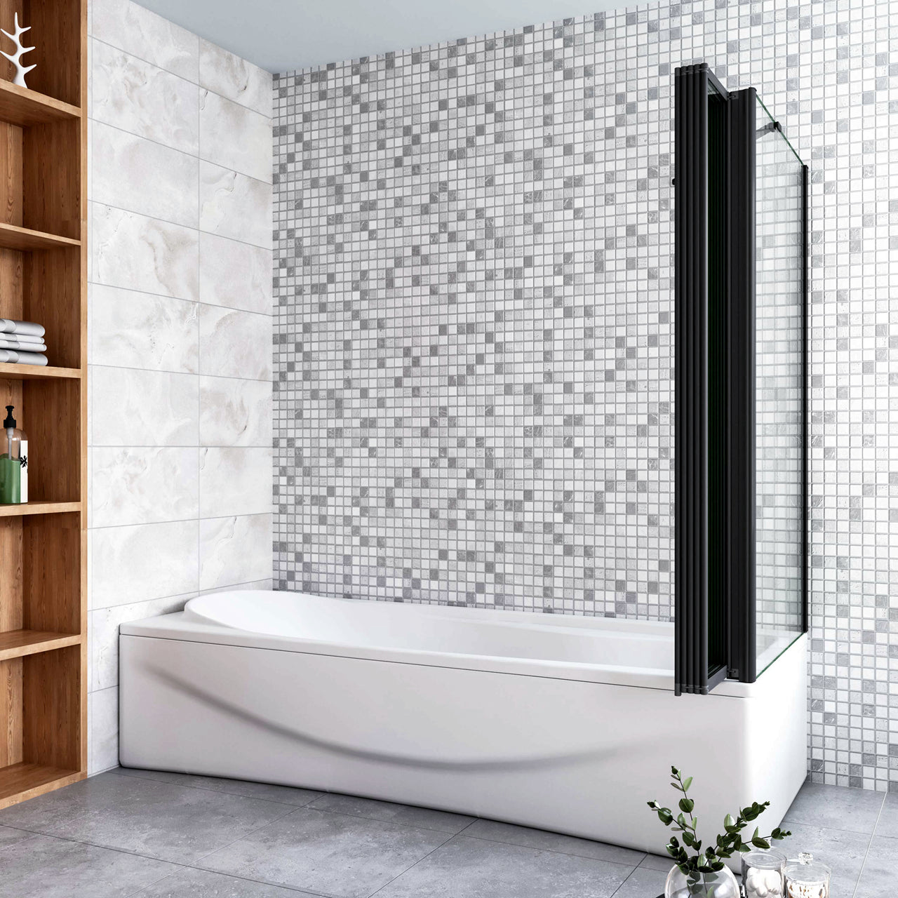 Parete Doccia Sopravasca Angolare 2/4/5 Ante Pieghevoli Vetro 4 mm con Parete Laterale 65/70/75cm Vetro Temperato 6 mm Trasparente Telai Neri Opachi