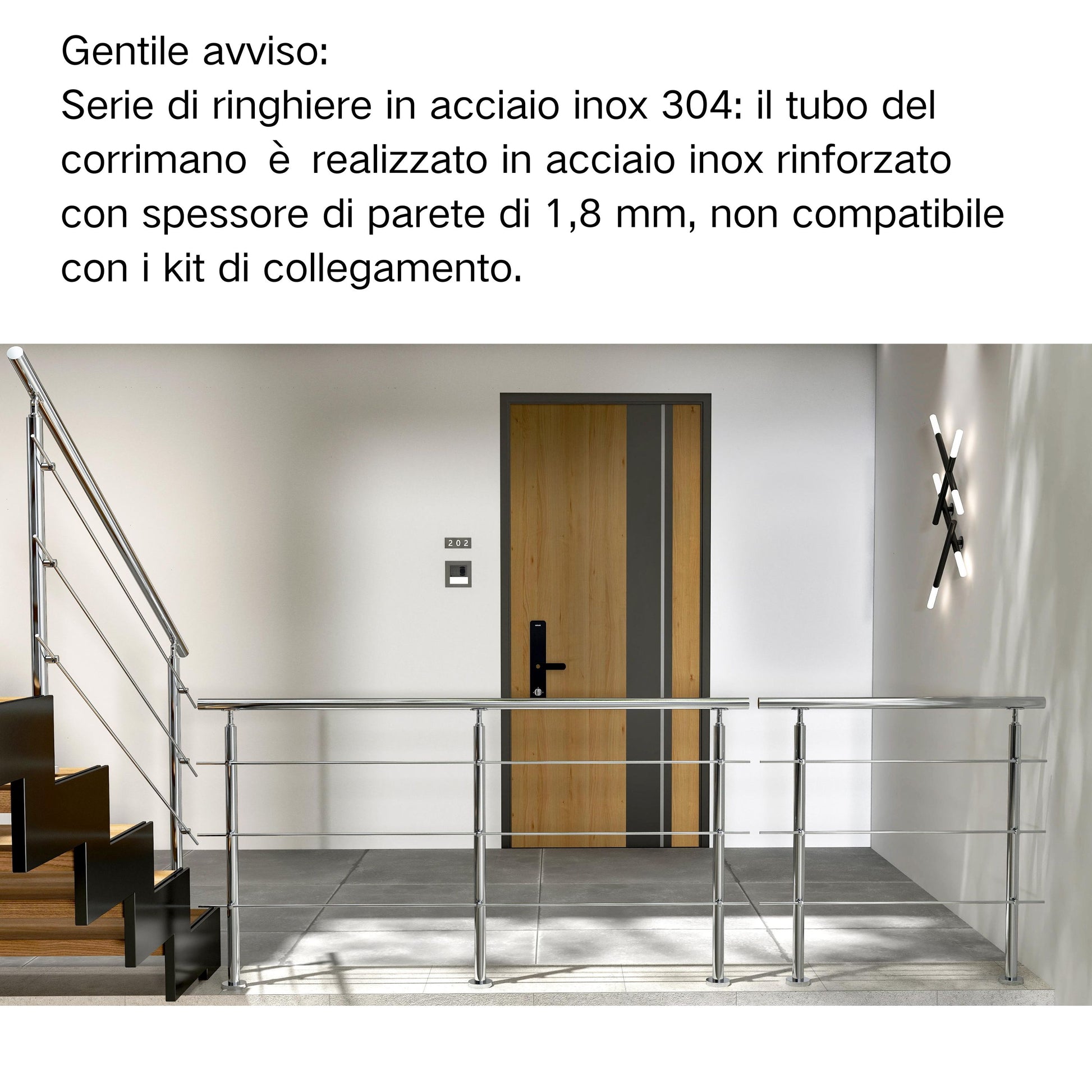 Balaustra Ringhiera Corrimano in acciaio inox 304 spazzolato 3 barre trasversali