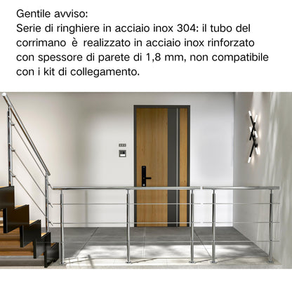 Balaustra Ringhiera Corrimano in acciaio inox 304 spazzolato 3 barre trasversali