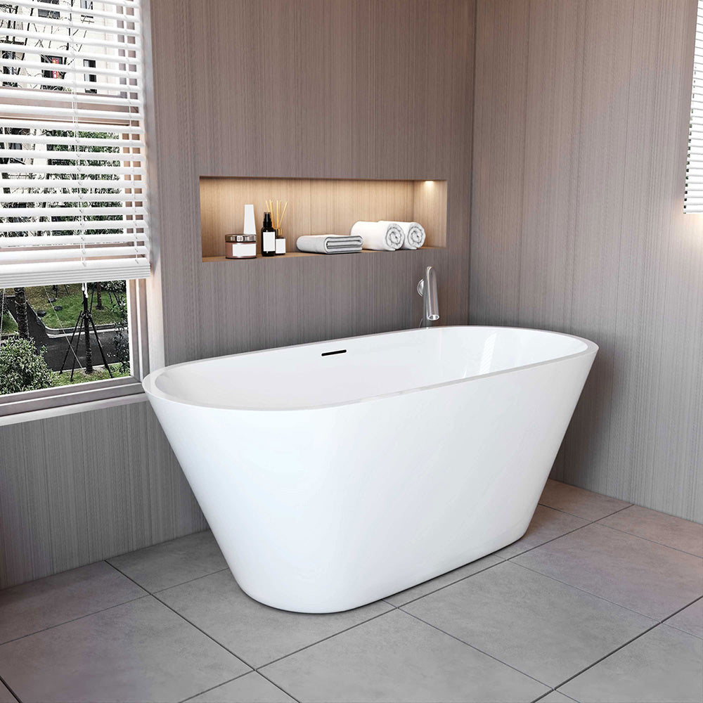 Vasca da Bagno a Isola Freestanding in Acrilico da 150x70x58 cm, Colore Bianco, Forma Ovale
