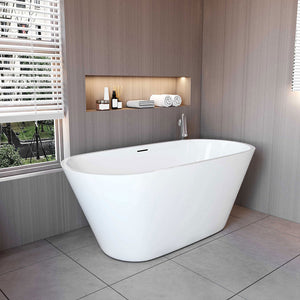 Vasca da Bagno a Isola Freestanding in Acrilico da 170x80x58 cm, Colore Bianco, Forma Ovale