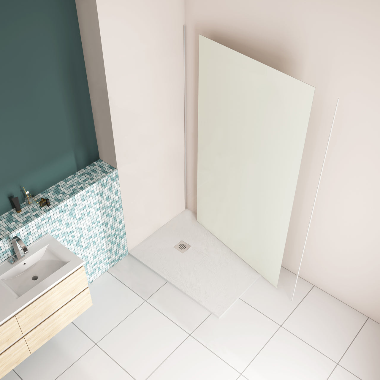 Pannello Doccia Realizzato in Alluminio Spessore 3mm con Profili Finitura Bianco Avorio per Rivestimento Parete Bagno