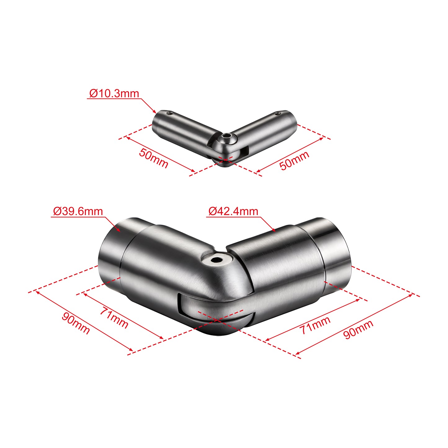 Kit Connettore Dritto/Angolo Regolabile per Ringhiere in Acciaio Inox Diametro 42.4 mm Configuratore per Corrimano per Ringhiere a 3/5 Traversi
