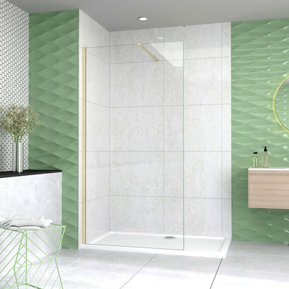 Box Doccia Walk In 40-120×200 cm Parete Fissa Vetro 8 mm Trasparente Anticalcare Oro Spazzolato Barra Piatta Stabilizzatrice 90 cm