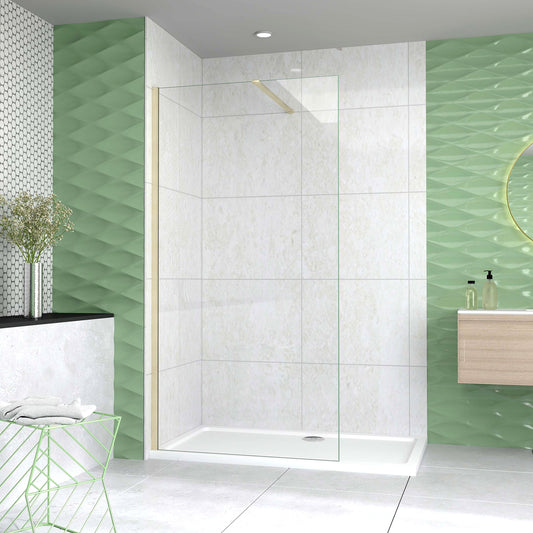 Box Doccia Walk In 40-120×200 cm Parete Fissa Vetro 8 mm Trasparente Anticalcare Oro Spazzolato Barra Piatta Stabilizzatrice 90 cm