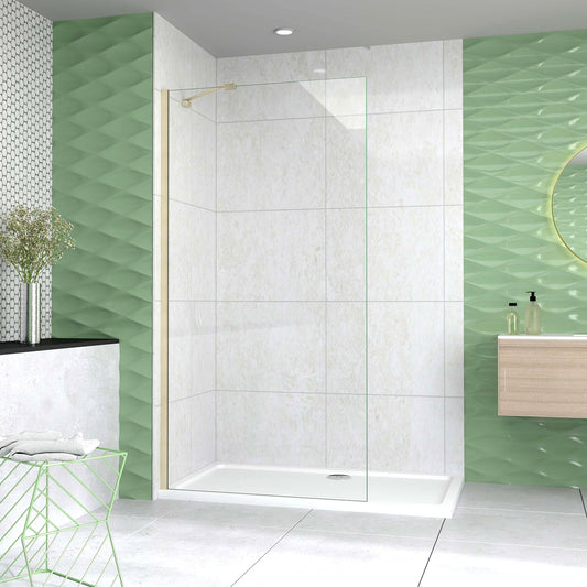 Box Doccia Walk In 40-120x200 cm Parete Fissa Vetro 8 mm Trasparente Anticalcare Oro Spazzolato Barra Stabilizzatrice 45 cm Snodabile