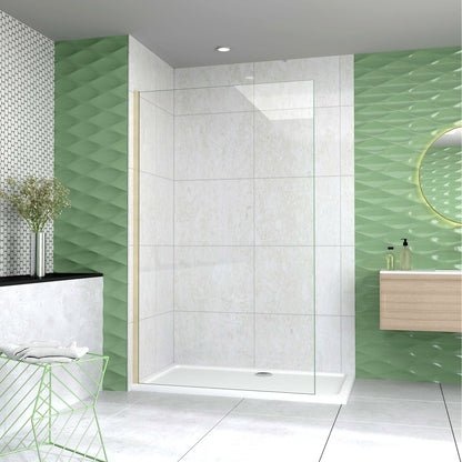Box Doccia Walk In 40-120x200 cm Parete Fissa Vetro 8/10 mm Trasparente Anticalcare Oro Spazzolato