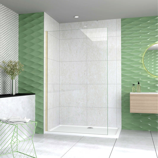 Box Doccia Walk In 40-120x200 cm Parete Fissa Vetro 8/10 mm Trasparente Anticalcare Oro Spazzolato