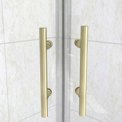 Box Doccia Semicircolare 80-90X80-90 cm H.190 Oro Spazzolato Porta Scorrevole Vetro 6 mm Trasparente Anticalcare, Piatto Doccia Bianco