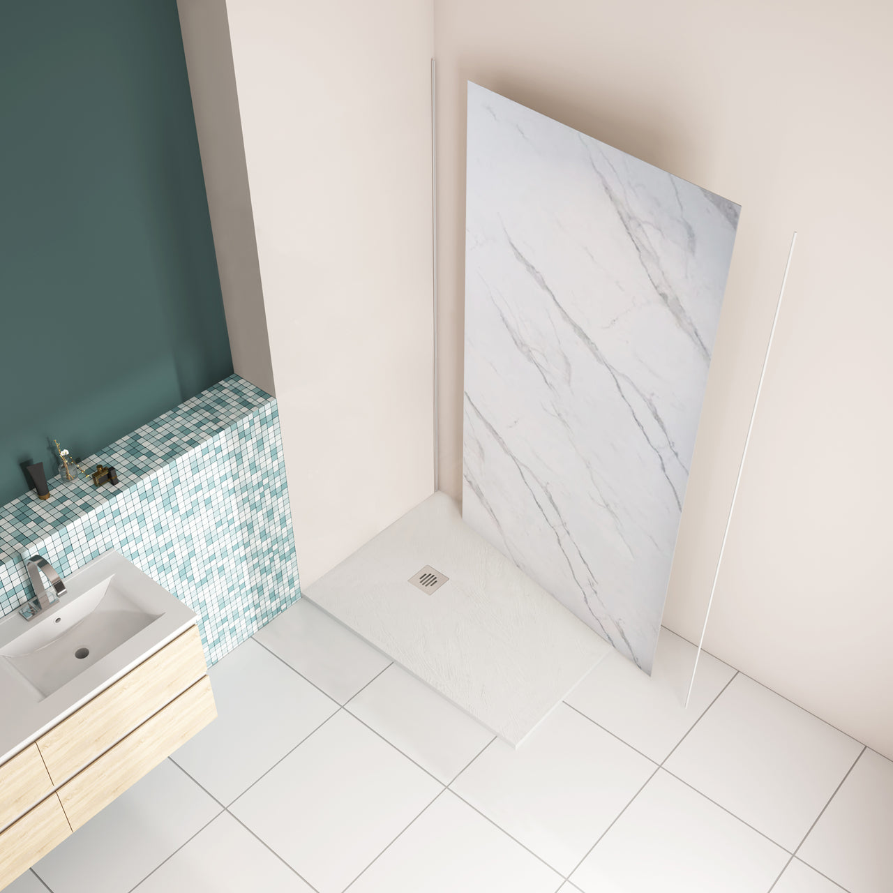 Pannello Doccia Realizzato in Alluminio Spessore 3mm con Profili Finitura Bianco Alba per Rivestimento Parete Bagno - Consegna gratuita
