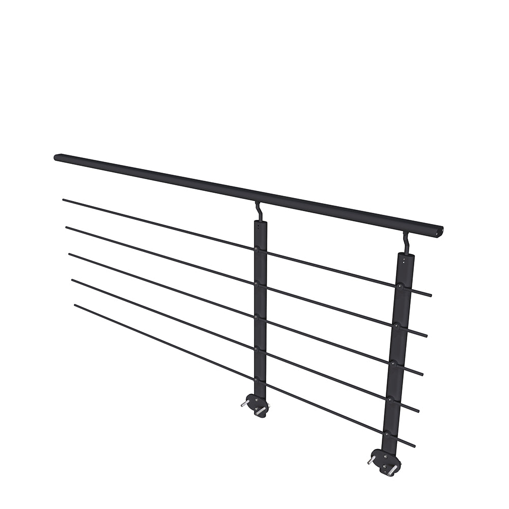 Ringhiera Balaustra in Alluminio Argento Opaco o Nero Opaco 200x100cm a Fissaggio a Parete, con supporto di collegamento a Parete