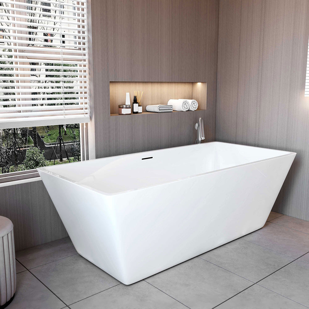 Vasca da Bagno a Isola Freestanding in Acrilico da 170x80x58 cm/150x72x56 cm, Colore Bianco, Forma Rettangolare