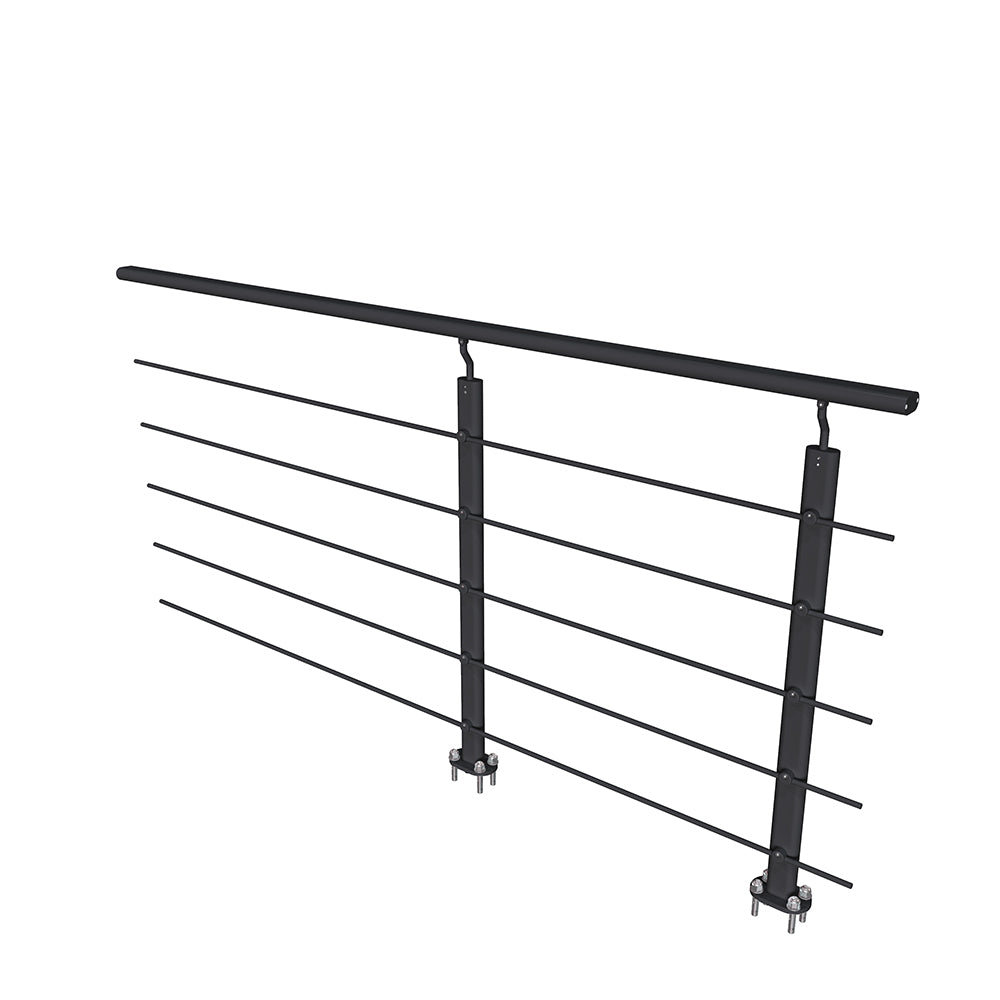 Ringhiera Parapetto in Alluminio Nero Opaco o Argento Opaco 200x100cm a Fissaggio a Pavimento, con supporto di collegamento a Parete