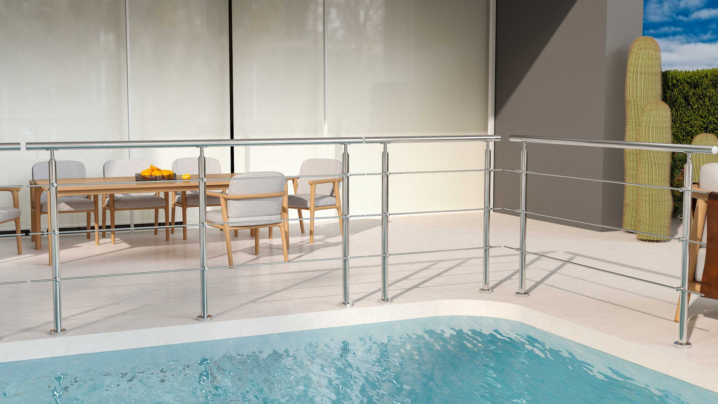 Balaustra Ringhiera Corrimano in acciaio inox 304 spazzolato 3 barre trasversali