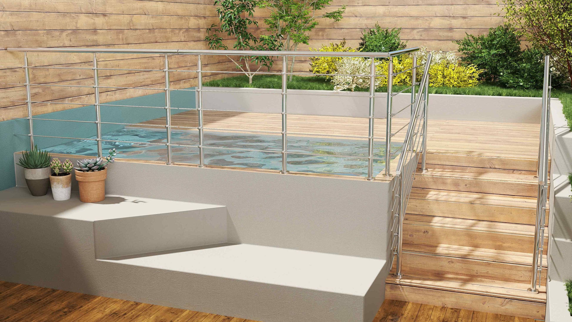 Balaustra Ringhiera Corrimano in acciaio inox 304 spazzolato 5 barre trasversali