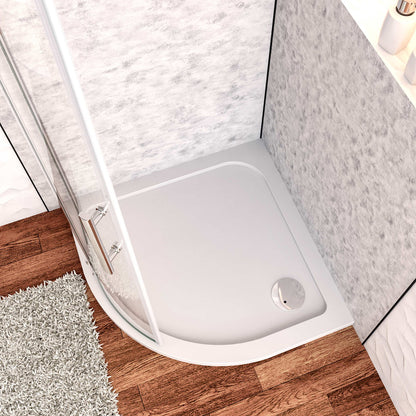Piatto Doccia Semicircolare 80x80cm/90x90cm Bianco Spessore di 3 cm in Pietra Artificiale e Resina Minerale Mista Piletta Extra Piatta Sottile e Tubo inclusi