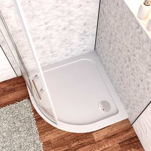 Piatto Doccia Semicircolare 80x80cm/90x90cm  Bianco Spessore di 3 cm in Pietra Artificiale e Resina Minerale Mista Piletta Extra Piatta Sottile e Tubo inclusi