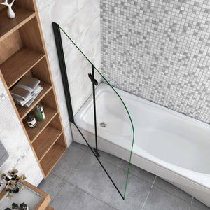 Sopravasca da Bagno Parete Vasca Doccia 90/100/110/120/130x140 cm Due Ante Movibili Vetro Temperato Trasparente 6 mm Anticalcare Telaio Nero Opaco