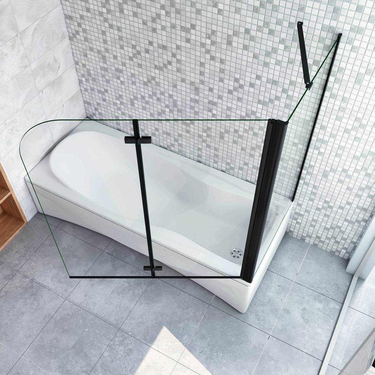 90/100/110/120/130x140cm Sopravasca Angolare 2 Ante Pieghevoli con Parete Laterale 65/70/75 cm Vetro Temperato 6 mm Trasparente Anticalcare Nero Opaco