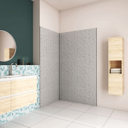 H.210 cm Pannello Doccia ad Angolo Realizzato in Alluminio da 3 mm con Profili Finitura Grigio Cemento per Rivestimento Parete Bagno