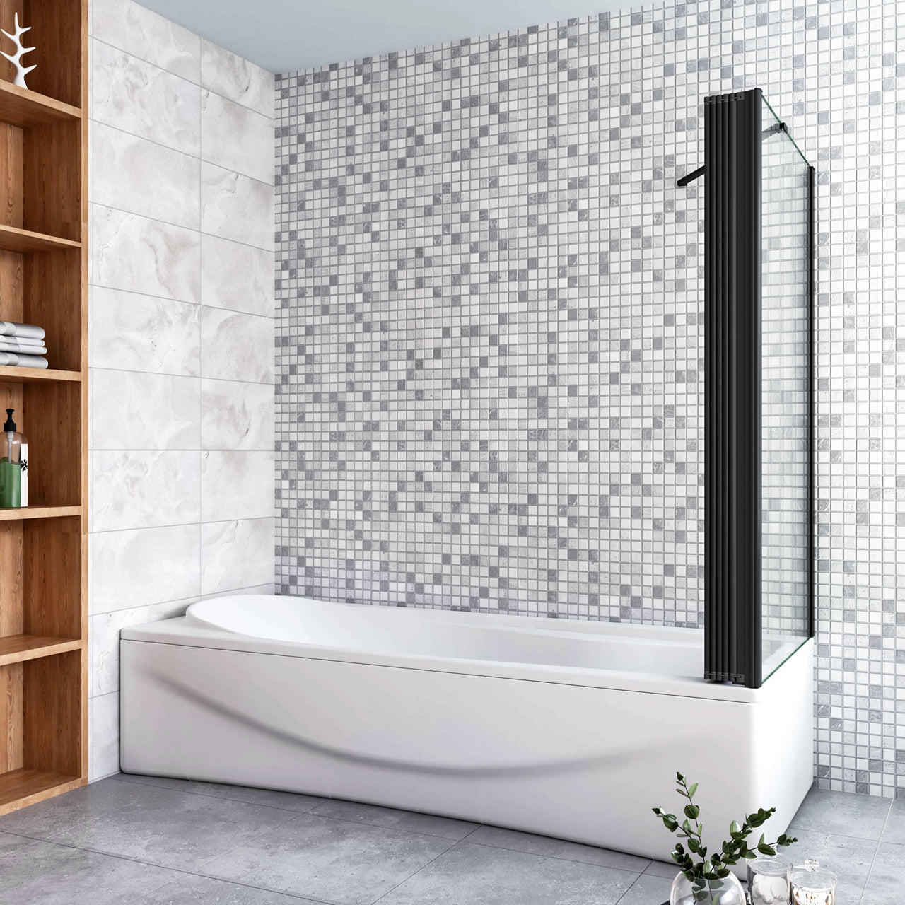 Parete Doccia Sopravasca Angolare 2/4/5 Ante Pieghevoli Vetro 4 mm con Parete Laterale 65/70/75cm Vetro Temperato 6 mm Trasparente Telai Neri Opachi