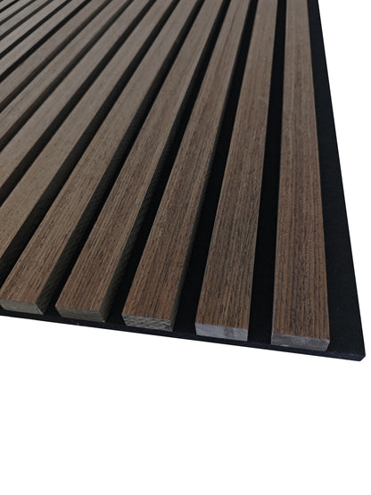 Set di 2/3 pannelli decorativi fonoassorbenti in legno MDF, 260 cm × 30 cm, Sp 21 mm, Color rovere naturale/chiaro/scuro/noce/grigio chiaro (Copy)#Color noce
