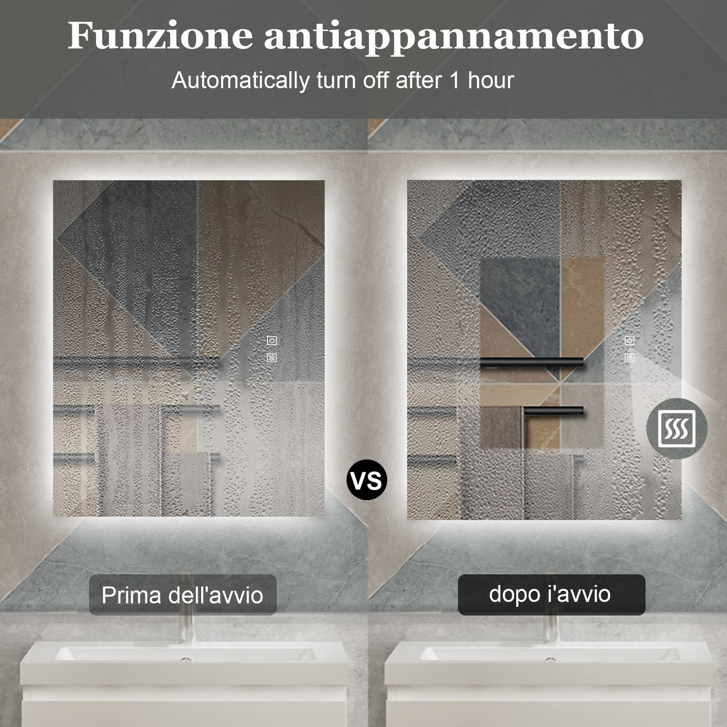 AICA 80-120x 60-70 Specchio da bagno con LED|Rettangolare|Touch|Memoria|Dimmerabile con 3 Colore Regolabile|Retroilluminato