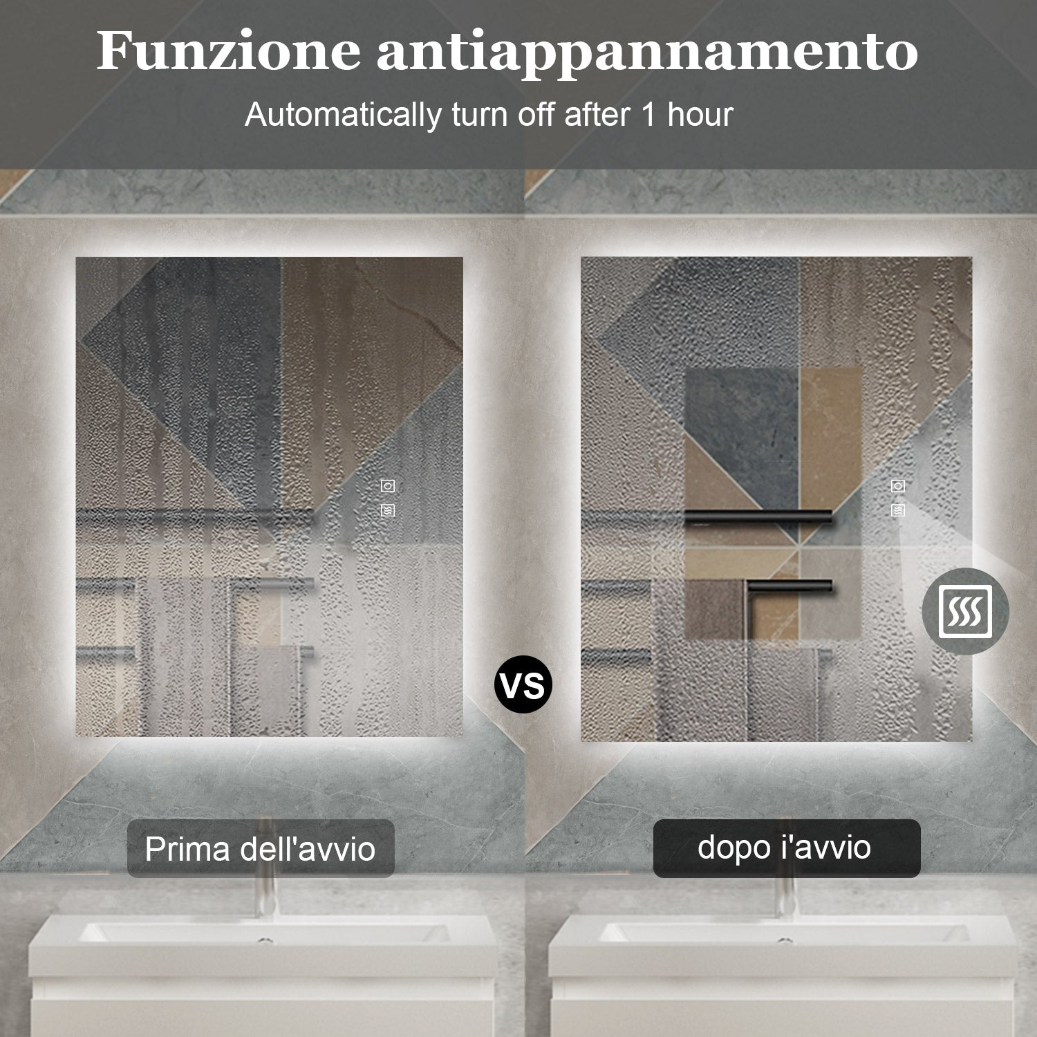 AICA 80-120x 60-70 Specchio da bagno con LED|Rettangolare|Touch|Memoria|Dimmerabile con 3 Colore Regolabile|Retroilluminato