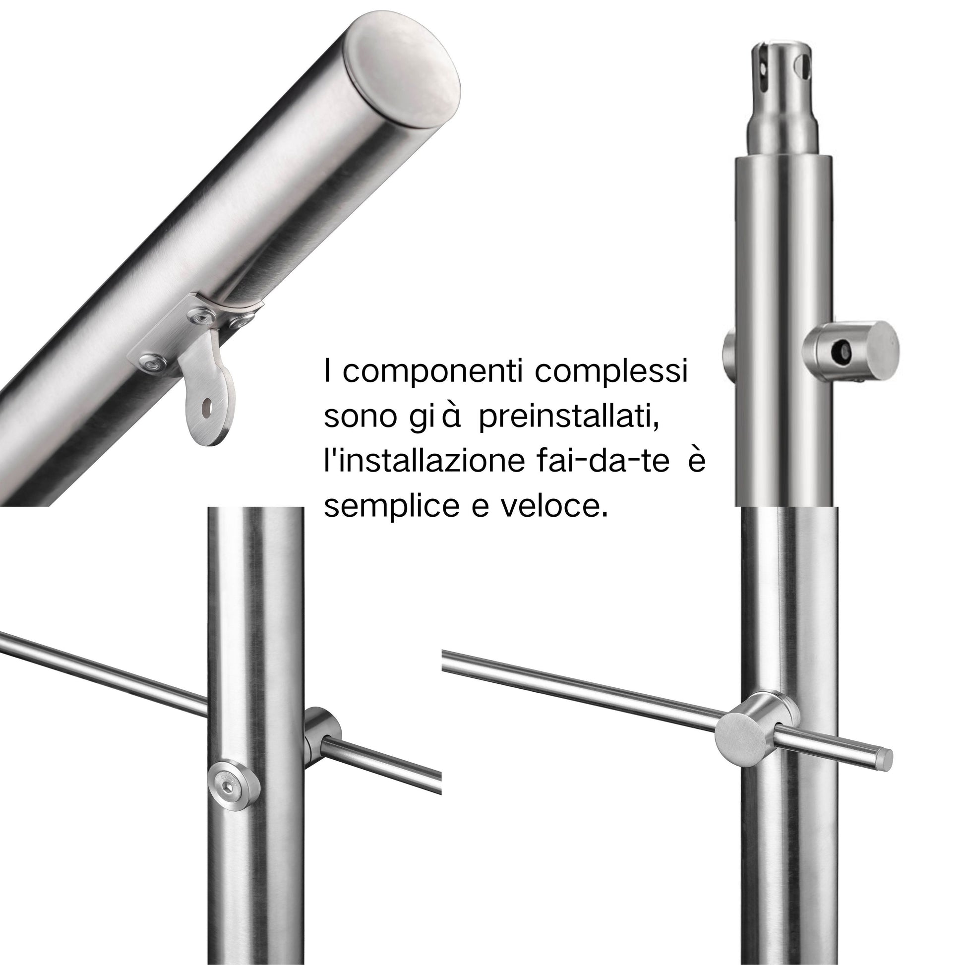 Ringhiera universale in acciaio inox 80-100-120-150-180-200-220-240 cm con 5 barre trasversali
