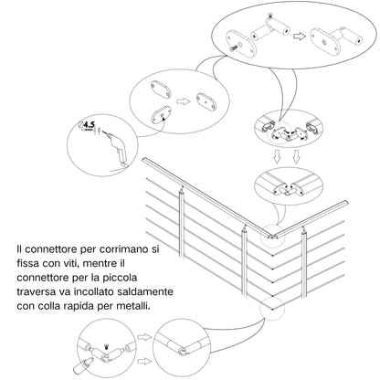 Kit Connettore Angolare Regolabile per Ringhiere in Alluminio, Nero Opaco / Argento Opaco