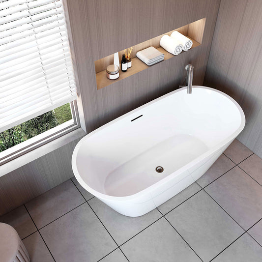 Vasca da Bagno a Isola Freestanding in Acrilico da 170x80x58 cm, Colore Bianco, Forma Ovale