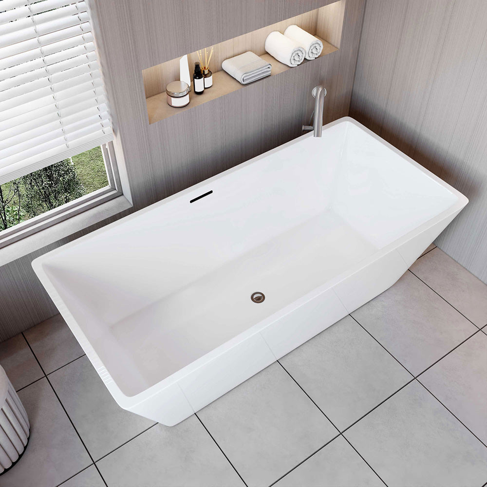 Vasca da Bagno a Isola Freestanding in Acrilico da 170x80x58 cm/150x72x56 cm, Colore Bianco, Forma Rettangolare