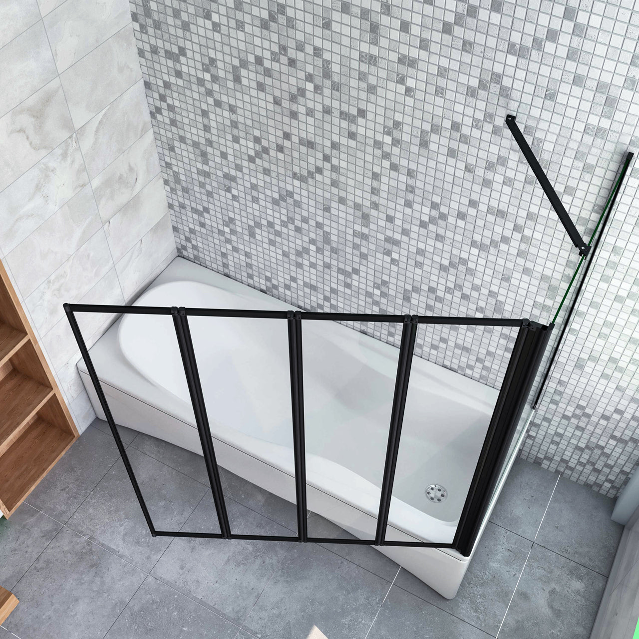 Parete Doccia Sopravasca Angolare 2/4/5 Ante Pieghevoli Vetro 4 mm con Parete Laterale 65/70/75cm Vetro Temperato 6 mm Trasparente Telai Neri Opachi