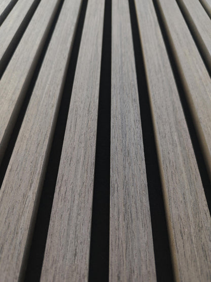 Set di 2/3 pannelli decorativi fonoassorbenti in legno MDF, 260 cm × 30 cm, Sp 21 mm, Color rovere naturale/chiaro/scuro/noce/grigio chiaro (Copy)#Color rovere grigio chiaro