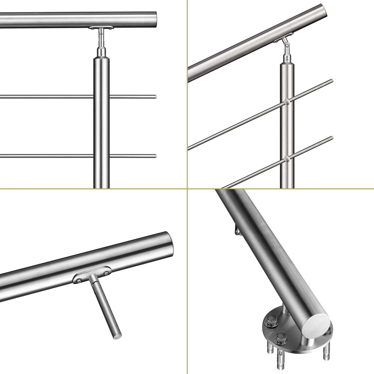 Kit ringhiera in acciaio inox 304 con montaggio laterale, lunghezze 100–240 cm, 3 traverse, espandibile con giunzioni