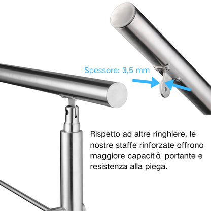 Ringhiera universale in acciaio inox 80-100-120-150-180-200-220-240 cm con 5 barre trasversali