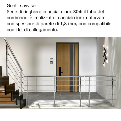 Balaustra Ringhiera Corrimano in acciaio inox 304 spazzolato 5 barre trasversali