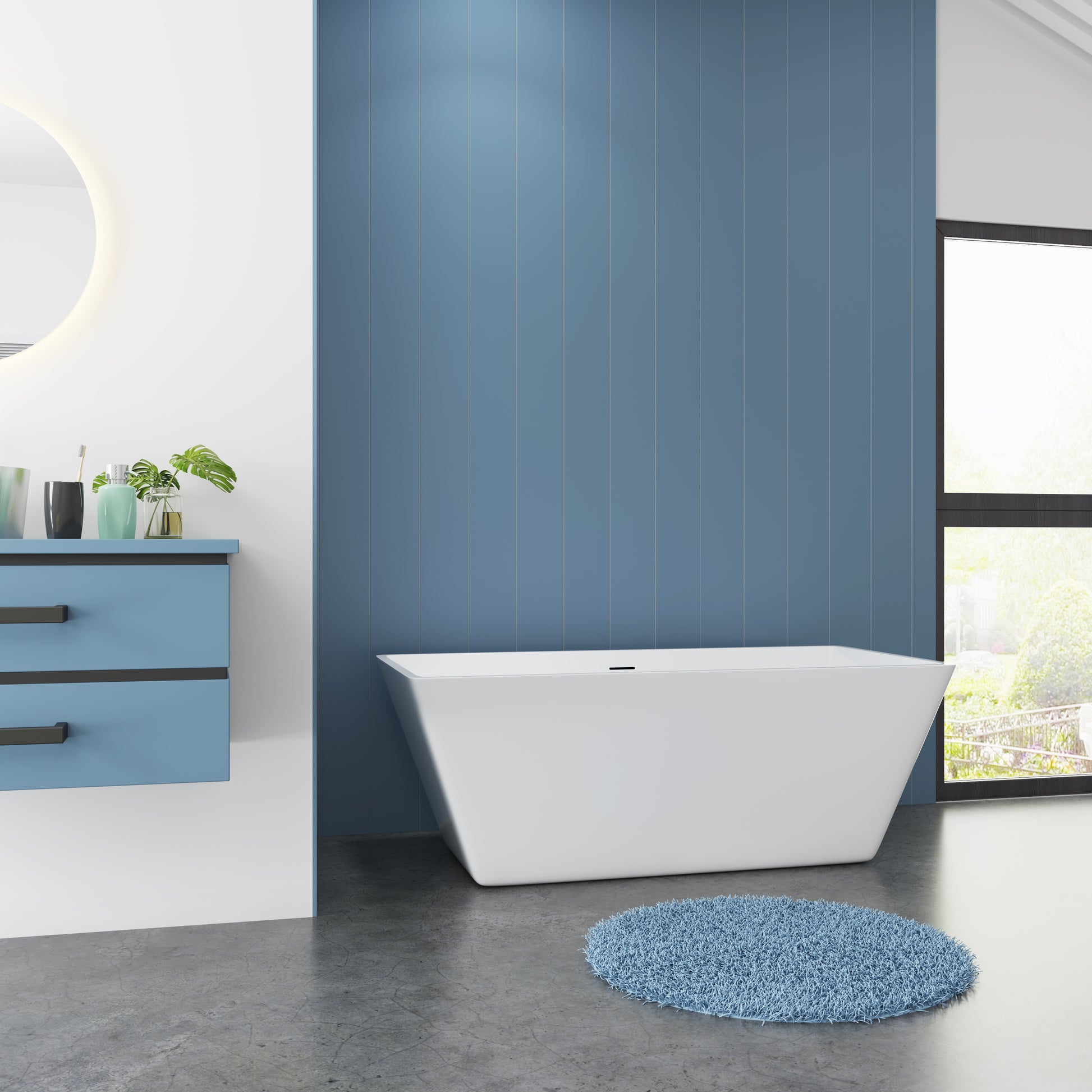 Vasca da Bagno a Isola Freestanding in Acrilico da 170x80x58 cm/150x72x56 cm, Colore Bianco, Forma Rettangolare