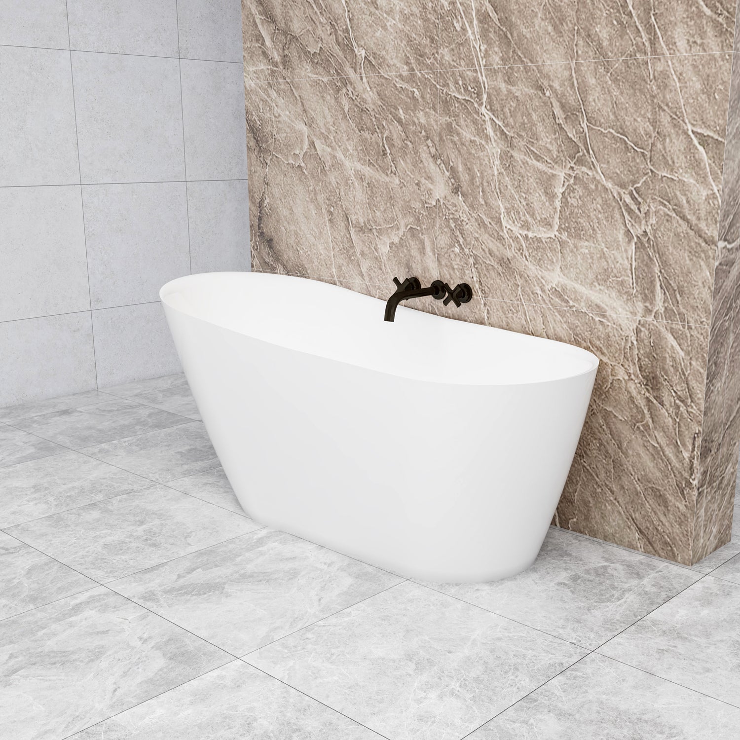 Vasca da Bagno a Isola 160x72x73 /170x78x73cm Vasca da Bagno Freestanding in Acrilico Bianco Ovale Irregolare