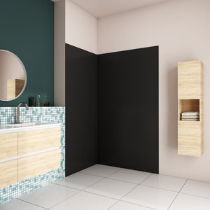 H.210 cm Pannello Doccia ad Angolo Realizzato in Alluminio da 3 mm con Profili Finitura Nero Opaco per Rivestimento Parete Bagno
