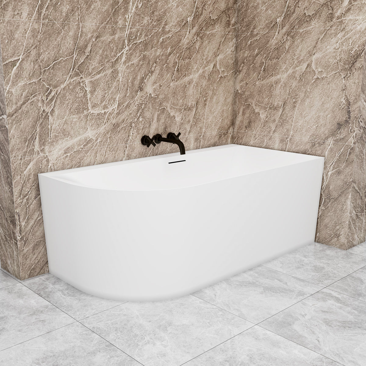 Vasca a Isola Angolare Asimmetrica SINISTRA/DESTRO 165x75x60 cm /180×80x60 cm Bianco Vasca da Bagno Semi-Freestanding in Acrilico