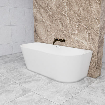 Vasca da bagno semi-freestanding ovale in acrilico bianco, dimensione 150x75x58 cm /170x80x60 cm , posizionabile a isola o a parete.
