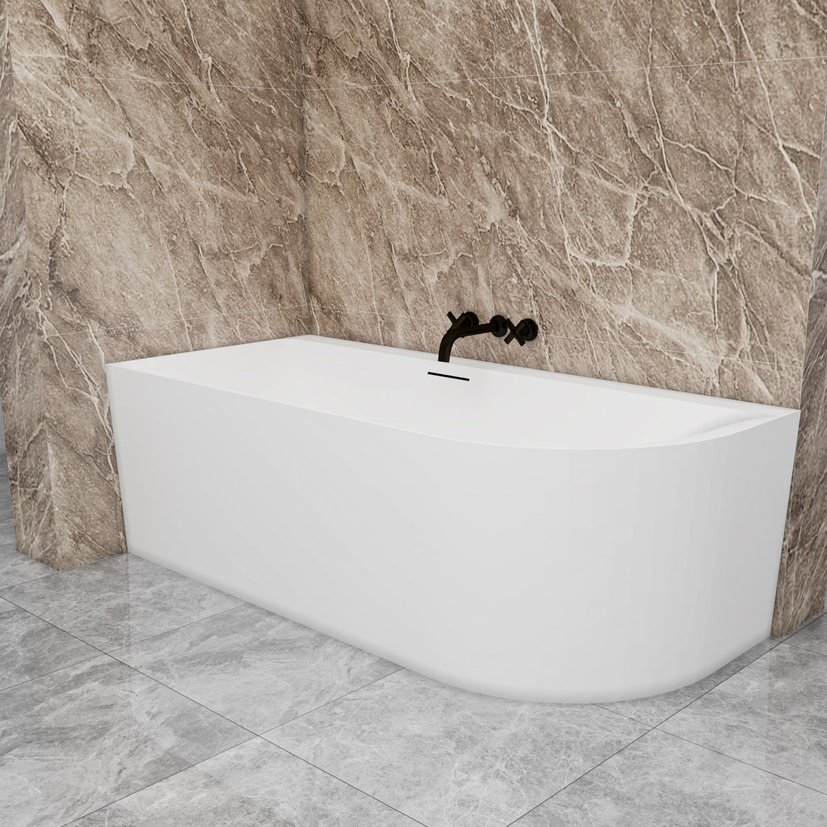Vasca a Isola Angolare Asimmetrica SINISTRA/DESTRO 165x75x60 cm /180×80x60 cm Bianco Vasca da Bagno Semi-Freestanding in Acrilico