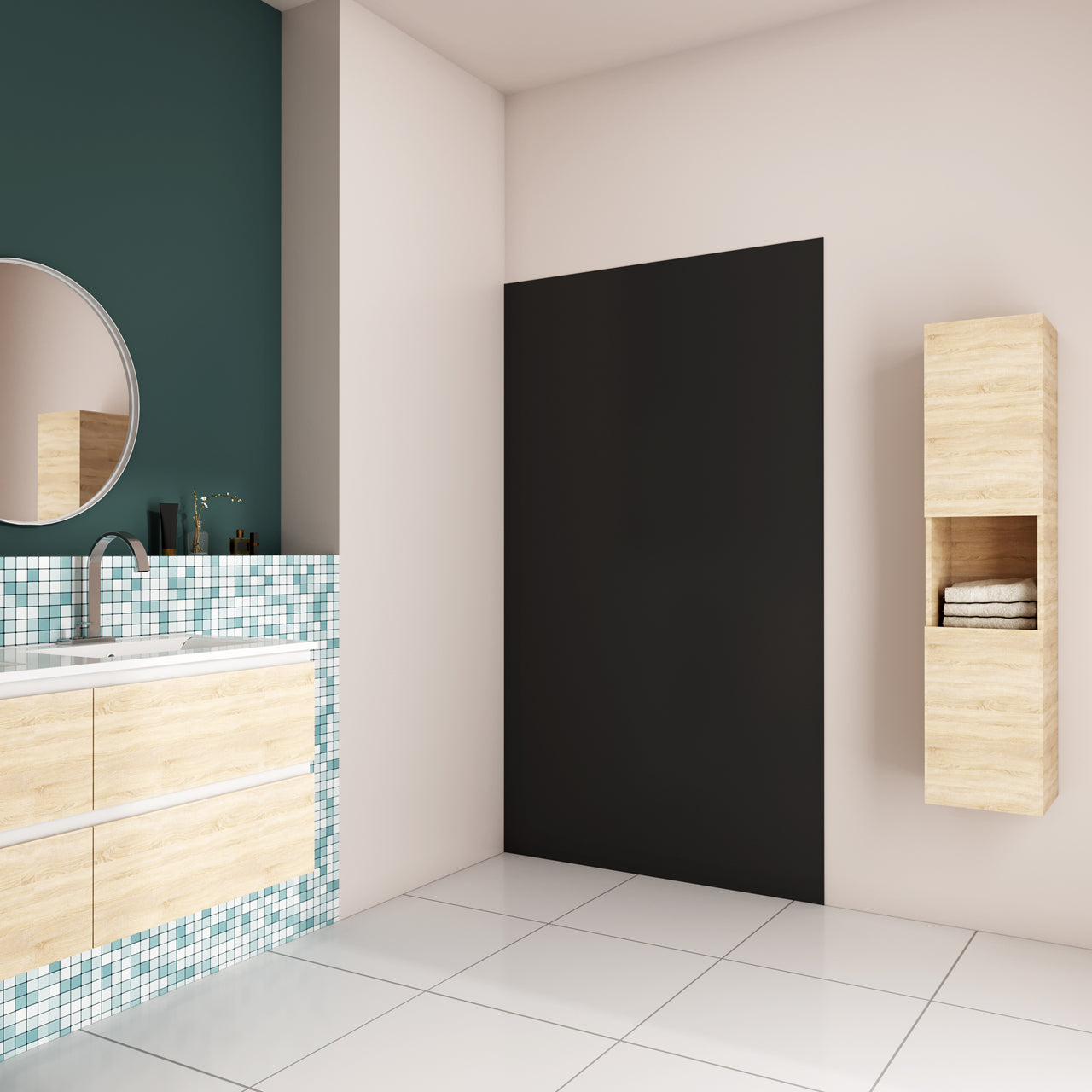 Pannello Doccia Realizzato in Alluminio Spessore 3mm con Profili Finitura Nero Opaco per Rivestimento Parete Bagno
